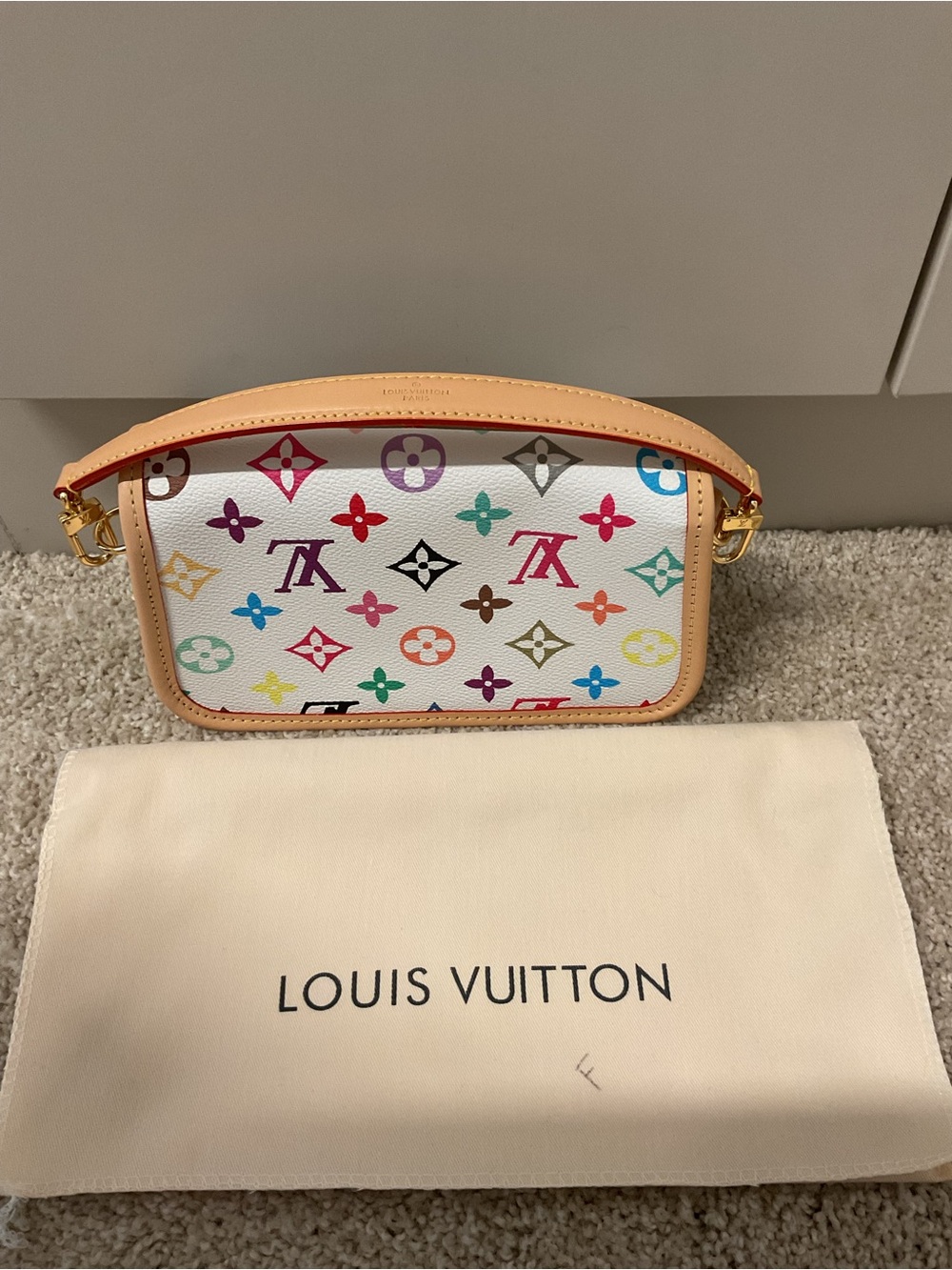 NWOT White Multicolor Monogram Crossbody Bag with Tan Trim - Picture 4 of 11